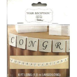 Wilton Wedding Silver Glitter Congratulations Sign Banner - NIP